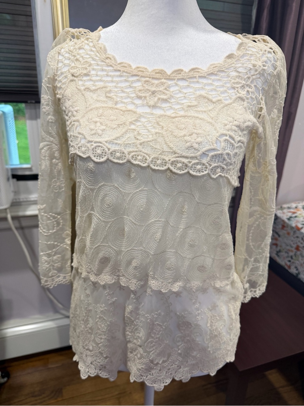 Zara Cream Lace Crochet Layered Camisole Top